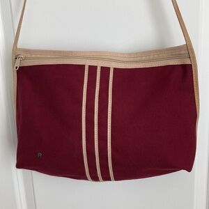 Aigner Shoulder Bag - Canvas, Maroon/Tan, Vintage Est 1980s, Great Condition!